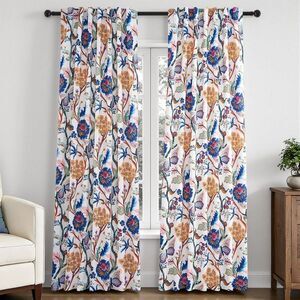 Topfinel - Spring BlueWhite Floral Patterned Curtains 84 Inch Blue